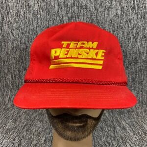 Vintage KC Team Penske Hat Men Red Yellow Racing Roped Nascar Strapback Cap